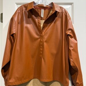 Anthropologie Cedar Brown Faux Leather Popover Shirt - Size Medium